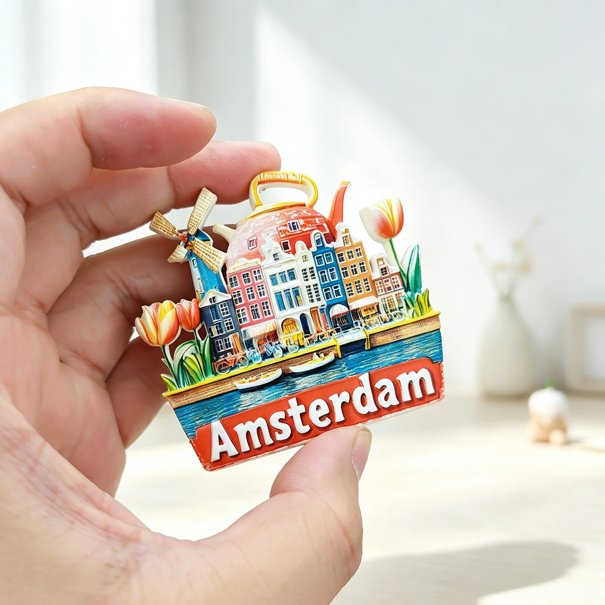 3D Hand Painted Amsterdam Fridge Magnet Netherlands Windmill Tulip Resin Refrigerator Magnets Travel Souvenir Home Decor Gift