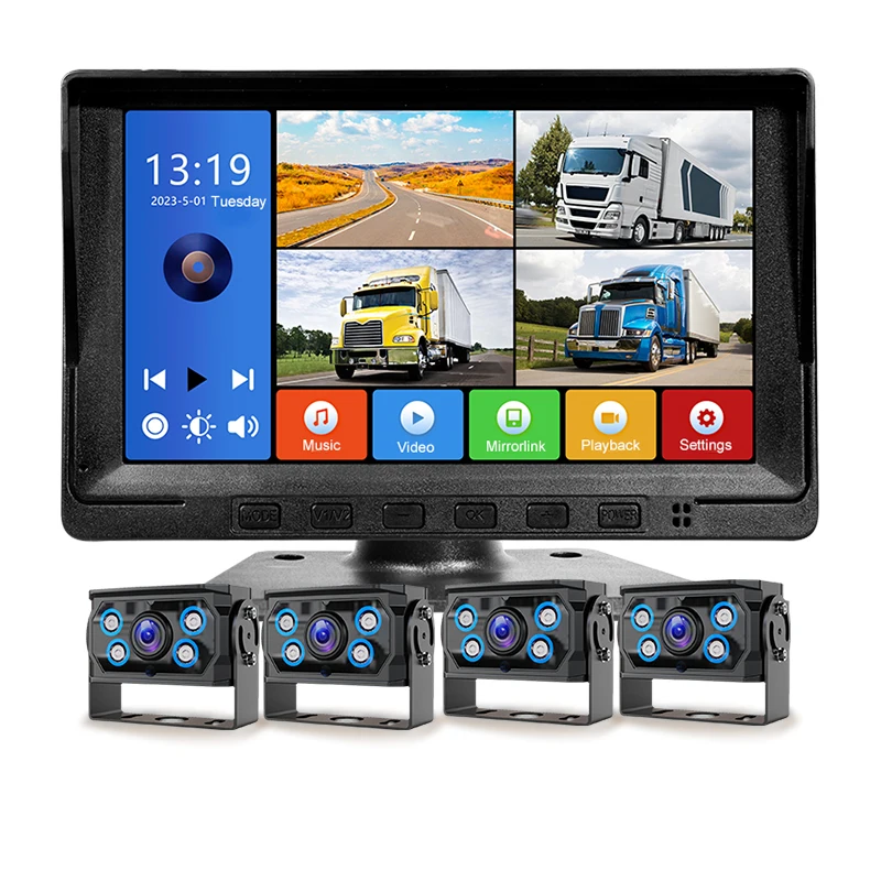 

7 Inch 4CH Truck Camera Monitor System 12V 24V Rearview Backup Camera Monitor Kit Parking Assistance System Recorder MP5 Player