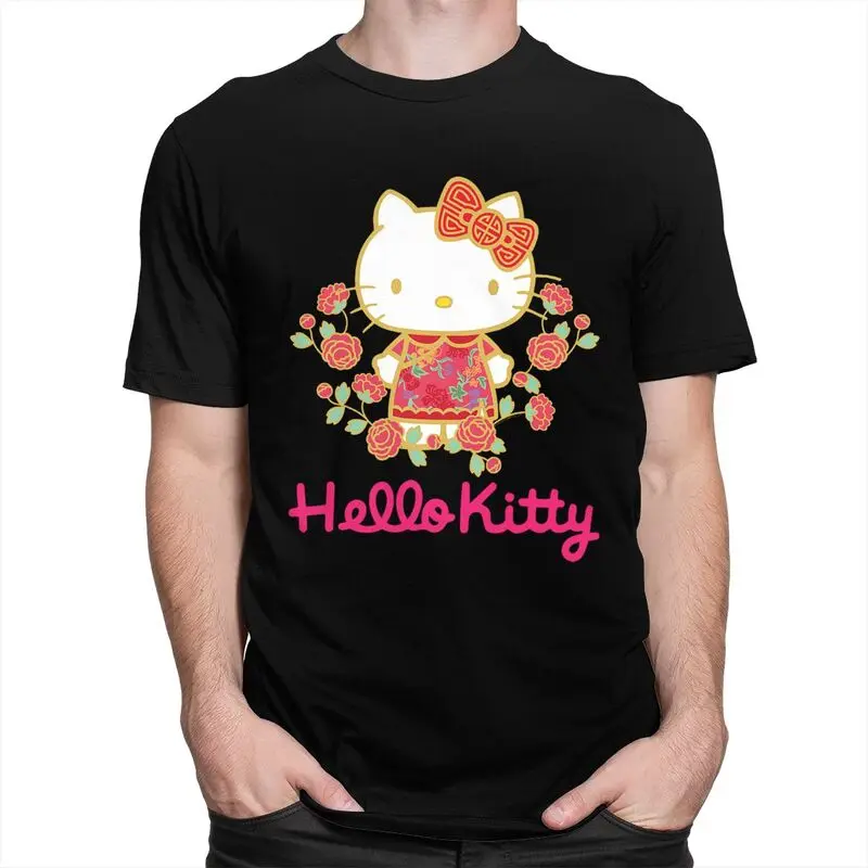 Men's Hello Kitty T Shirt Short Sleeved Cotton Tshirt Unique T-shirt Summer Tees Plus Size Clothing