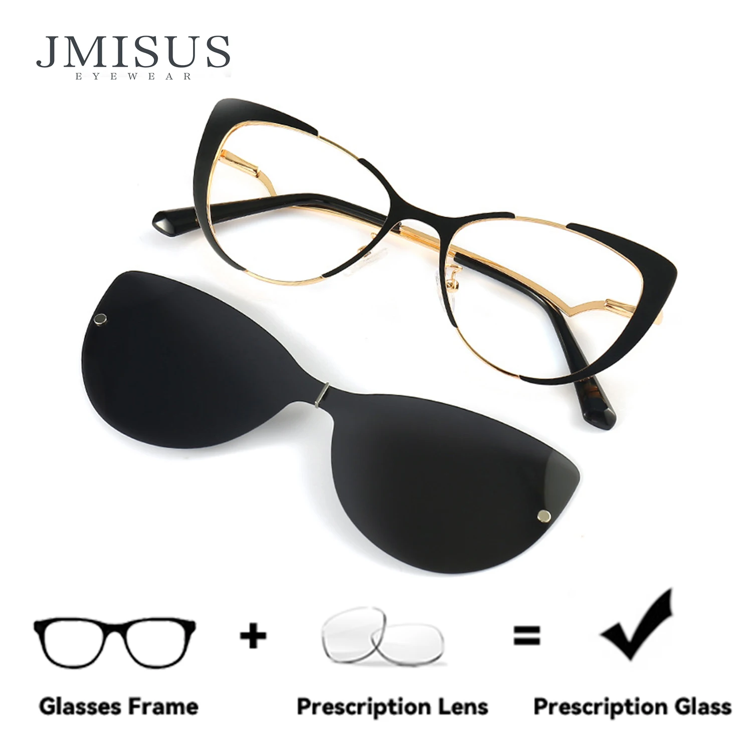 

JMISUS Women Cat Eye Clip on Polarized Prescription Sunglasses Ultralight Metal Progressive Glasses Photochromic Optical Eyewear