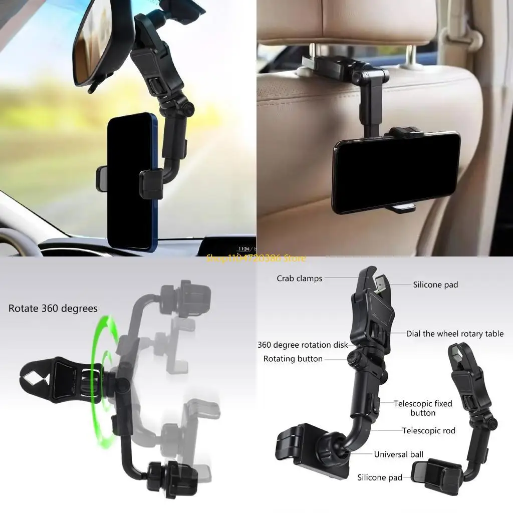 

K0EA Автомобильный держатель для телефона с зажимом для зеркала заднего вида автомобиля, подставка для телефона, вращающийся на