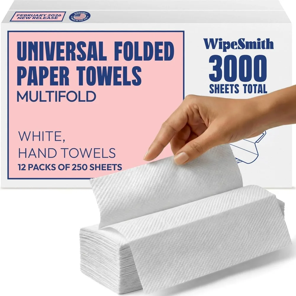 

US Shipping Multifold Paper Towels Bulk 12 Pack 3000 Sheets Recycled Absorbent Hand Towels for Bathroom Dispensers Office