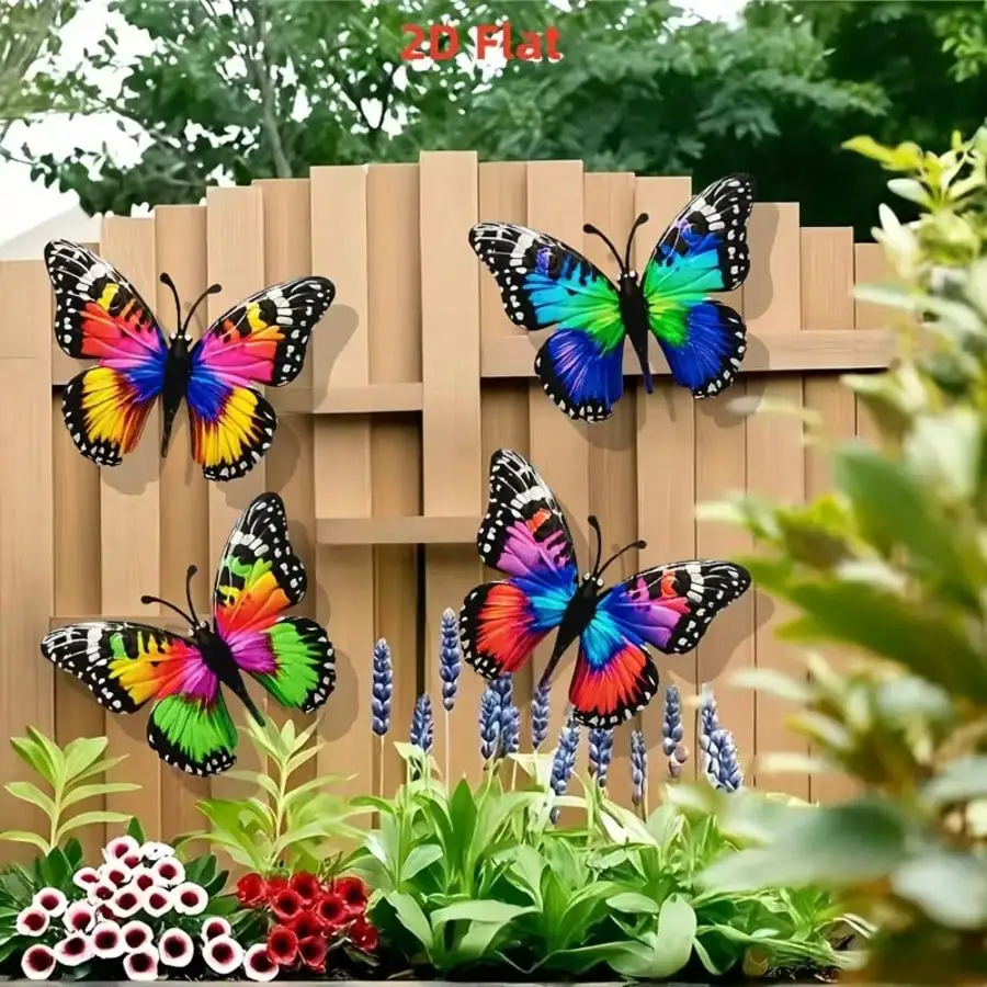 4pcs Colorful Metal Butterfly Statue Wall Decor, Suitable for Gardens, Courtyards, and Outdoor Fence Wall Art Decoration