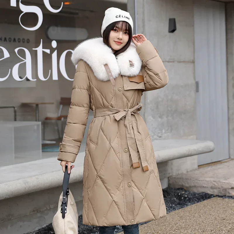 European Cotton-padded Outwear Women 2024 New Temperament Long Over Knee Big Hair Collar Overcoat Thick Warm Cotton-padded  Coat