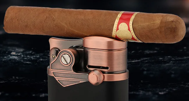 XIFEI Cigar Lighter 4 Jet Flame Torch Lighter with Cigar Holder, Windproof Rocker Arm Butane Lighter Adjustable Flame