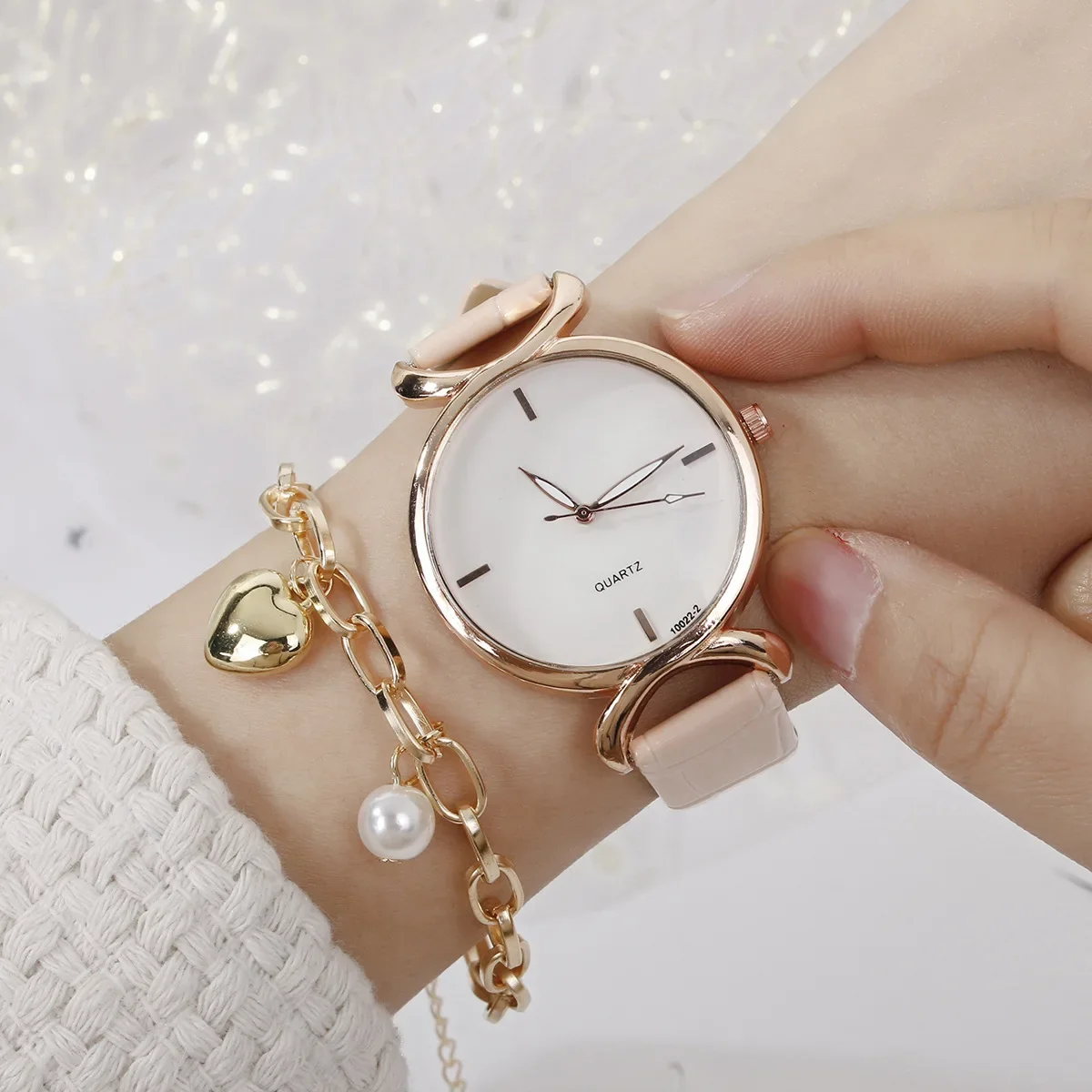 Simple Women Watches Set White Dial Leather Strap Quartz Wristwatches Bracelet Set Casual Ladies Watches Clock Gift Reloj