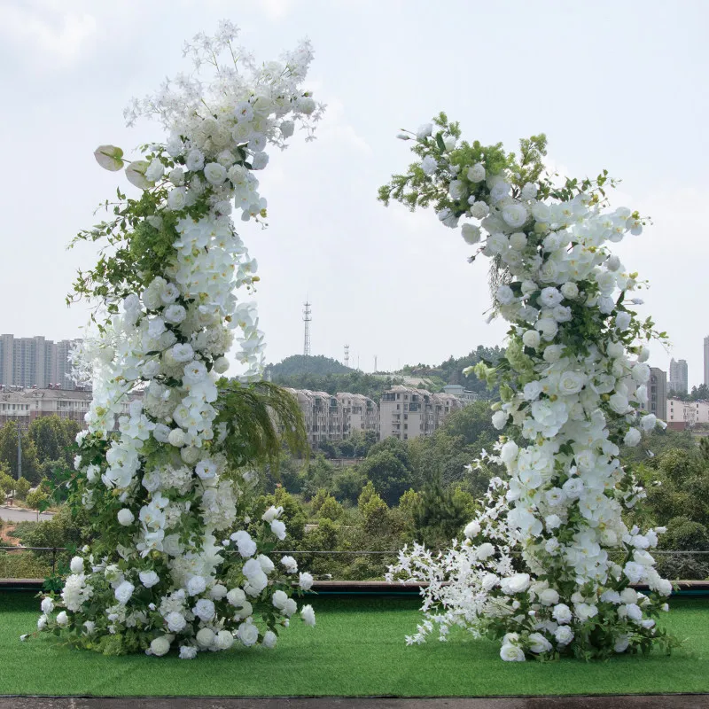 Wedding decoration: white forest-style horn arch set, realistic silk flower stage welcome background photography prop flower