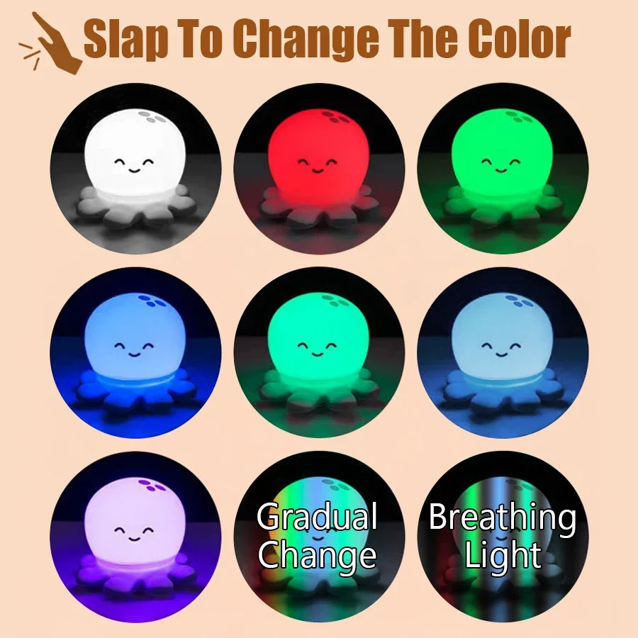 Rechargeable Book Night Light Octopus Whale Cartoon LED Lamp Multi Color Mode Soft Silicone Touch Bedside Reading Lamp Camping