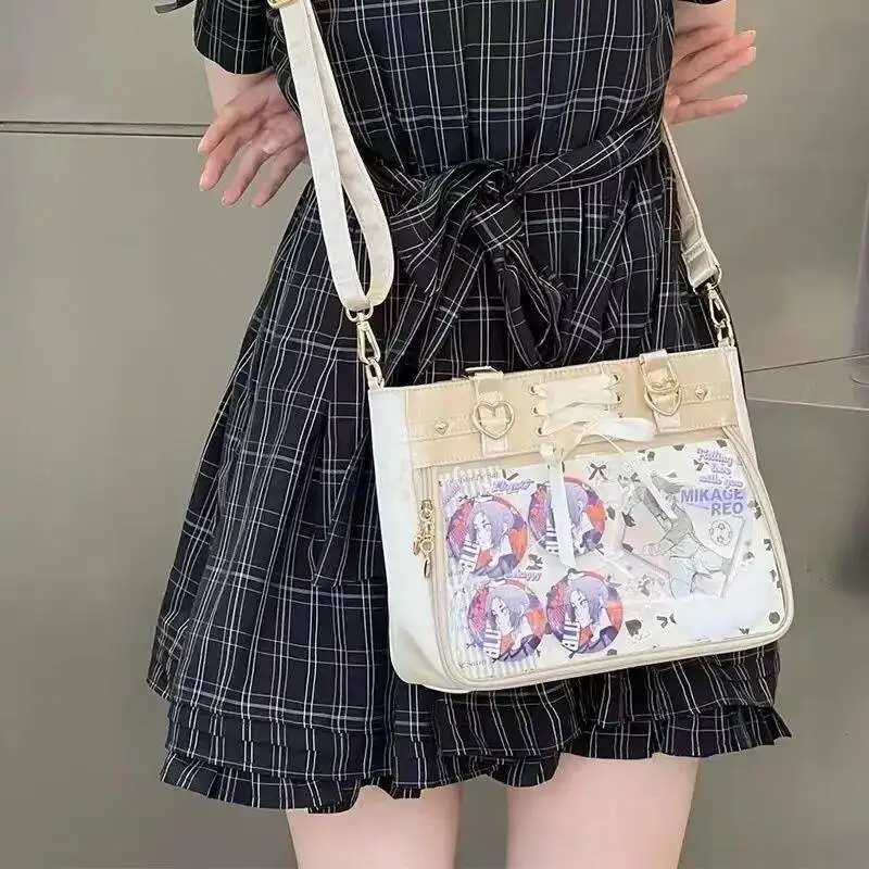 Bloom Transparent Ribbon Bow White Ita Bag Women Haruku Aesthetic Large Capacity Shoulder Bags Lady Versatile Satin Handbag