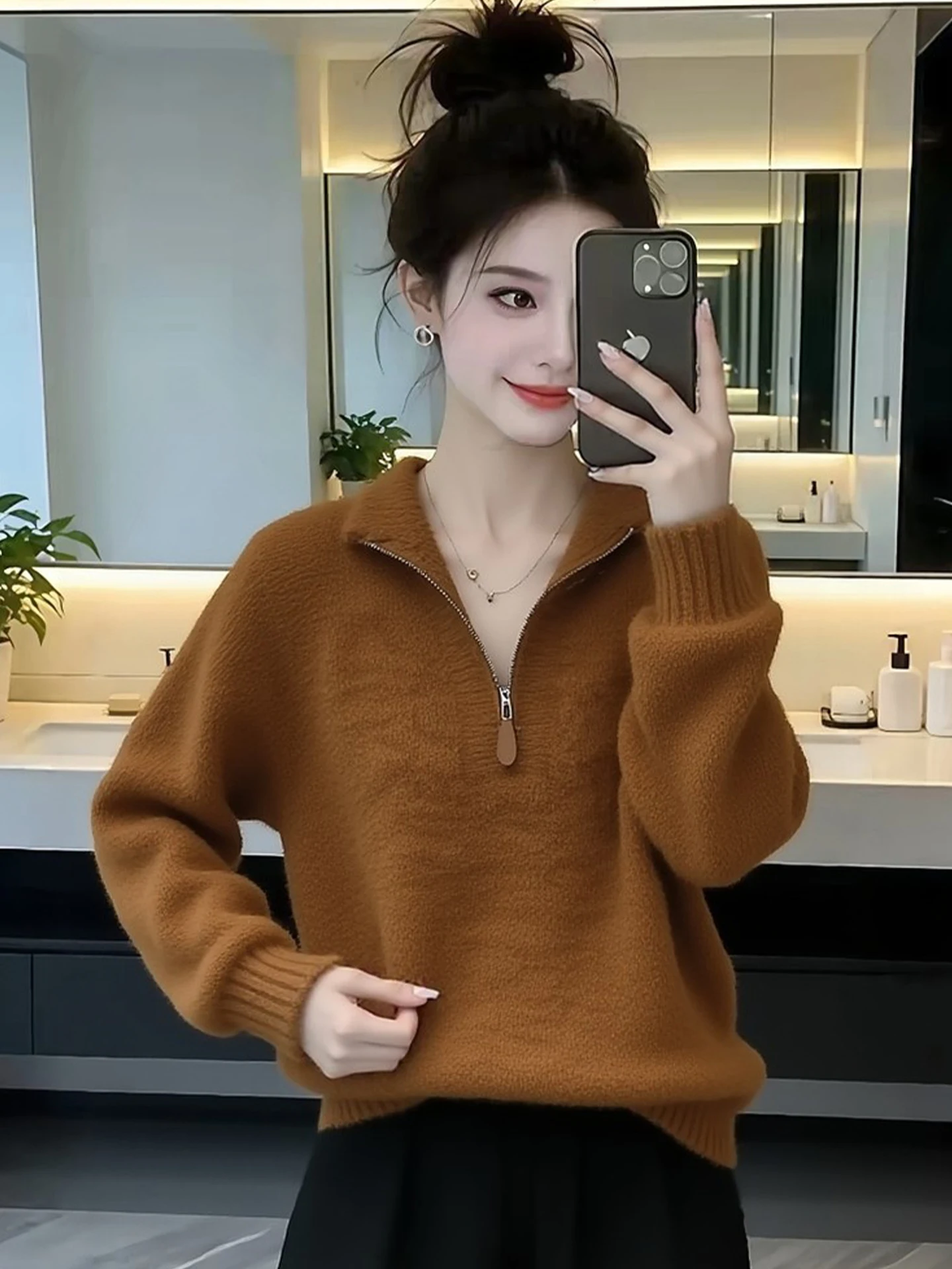 Elegant Long Sleeve Knitted Sweater Half Zip Pure Color Women's Fashionable Ageless Top for Commuting Early Autumn 2026