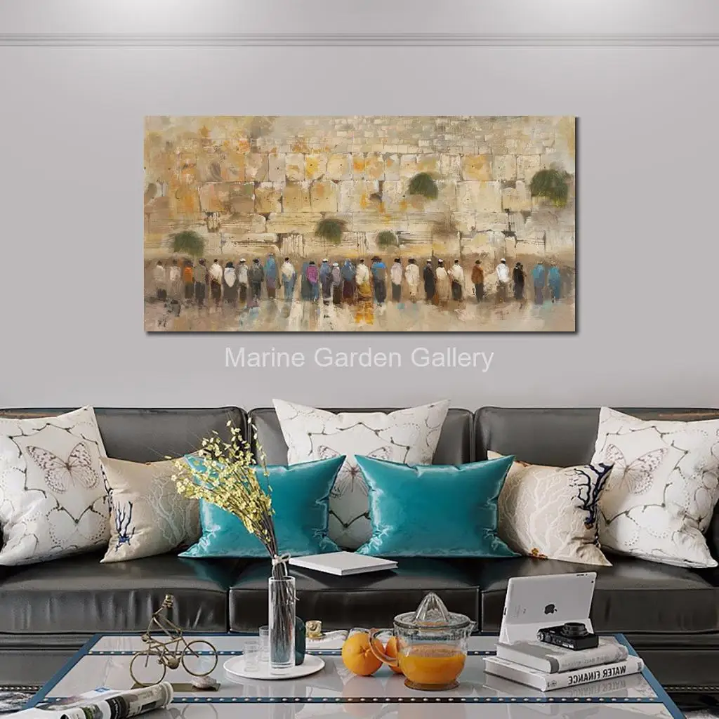 

Large Jerusalem Canvas Art Jewish Painting Handmade Abstract Kotel Judaic Artwork Modern Living Room Restaurant Decor Textured