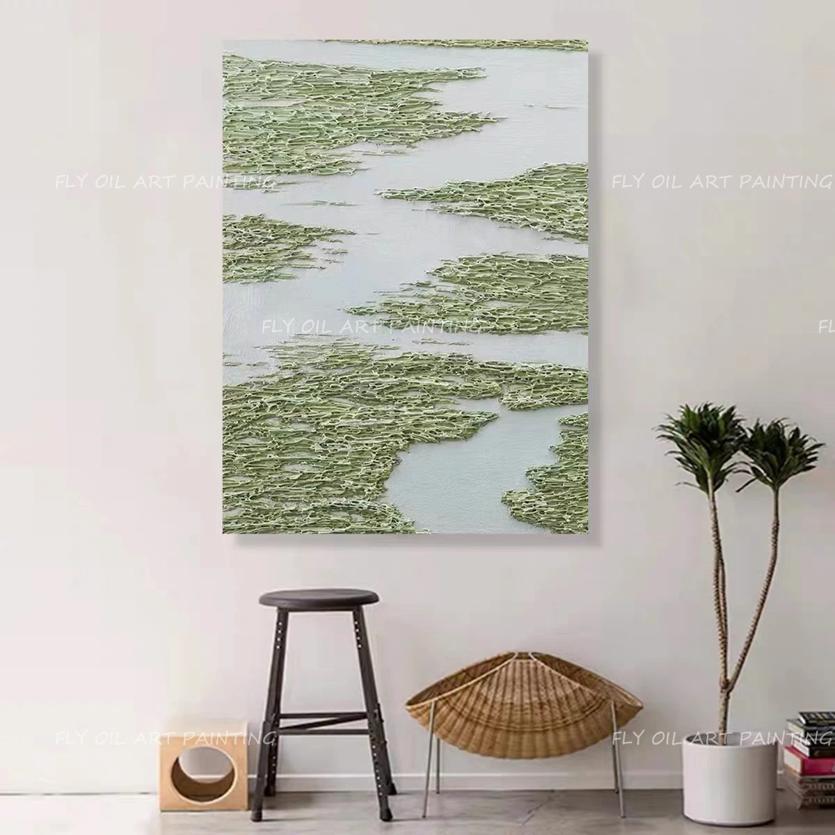 

Abdtract Lake Landscape Oil Painting Original Design Green Float Handmade Texture Thick Canvas Wall Art Decor Frameless As Gift