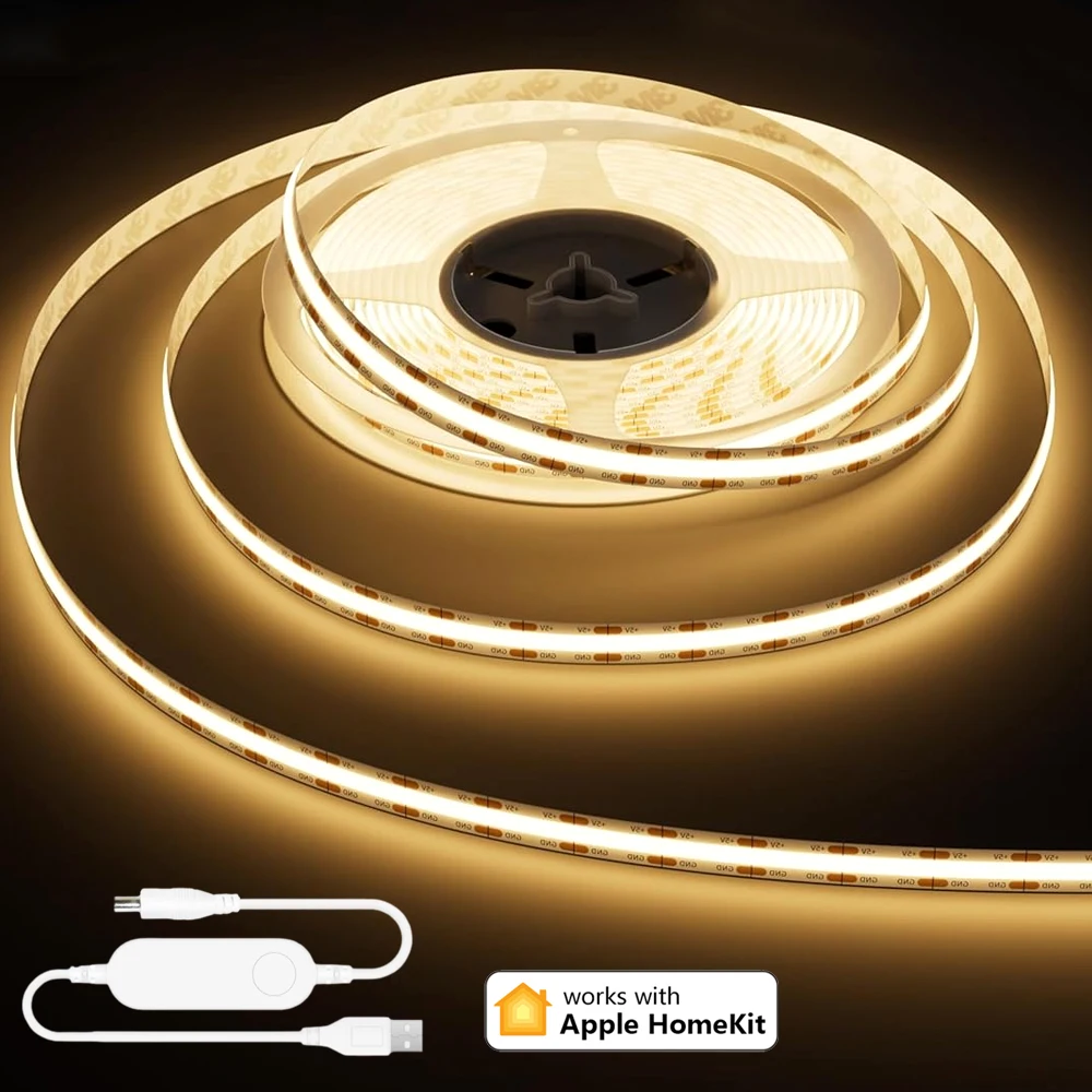 USB Homekit WiFi COB LED Light Strip KIT Dimmable 5V 1M 2M 3M 5M Flexible Soft Room Cabinet Lighting Decor Siri Voice Control