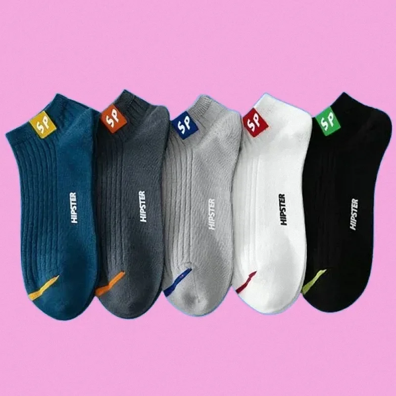 

5/10 Pairs High Quality Fashion English Letter SP Cotton Boat Socks Shallow Mouth Sports Low-Cut Socks Men's Ankle Short Socks