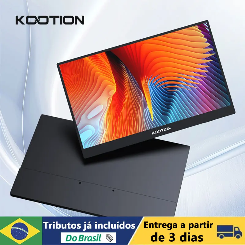 Monitor Portátil KOOTION com Alto-falantes Duplos de 15,6 Polegadas 16:9 100% sRGB HDR IPS com USB-C HDMI para Laptop Switch Ps4 Ps5 Xbox
