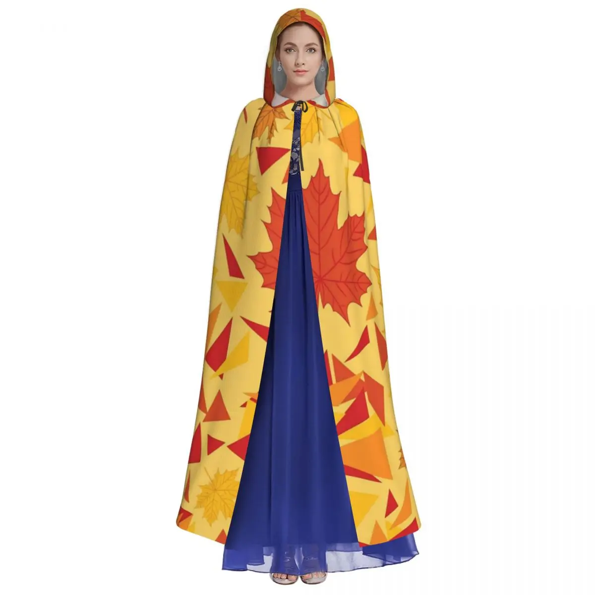 Maple Fallen Leaves Long Hooded Cloak for Women Men Colorful Cape