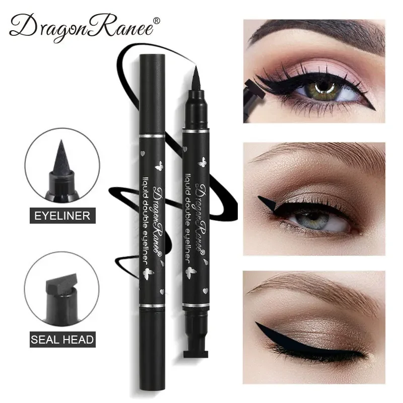 Waterproof Double-Ended líquido Eyeliner Pen, delineador preto, secagem rápida, longa duração Eye Liner, selo selo selo, cosméticos
