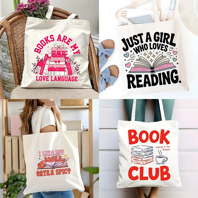 Book Club Canvas Tote Bag Reading Is My Therapy Print with Books and Coffee Cup for Book Lovers 2026 New Tote Bags for Women
