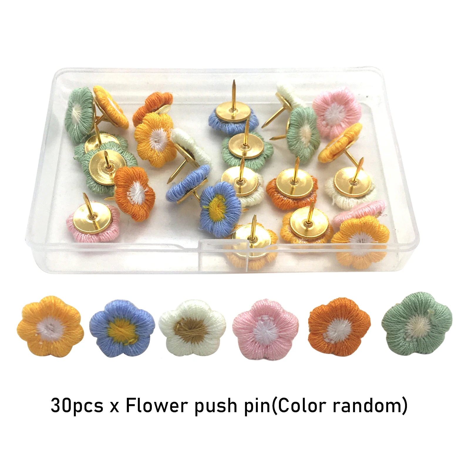 

30pcs Thumb Tack Bulletin Office Push Pin Set Reusable Photo Map Notes For Cork Board Home Classroom Flower Shape Display