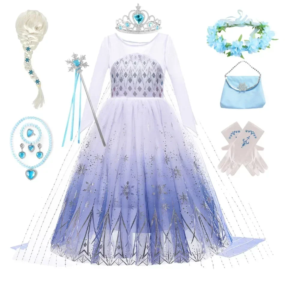 Princess Sequins Dress For Girls Snow Queen Halloween Cosplay Costume For Kids Elsa Party Dresses Child Sequins Tulle Vestido