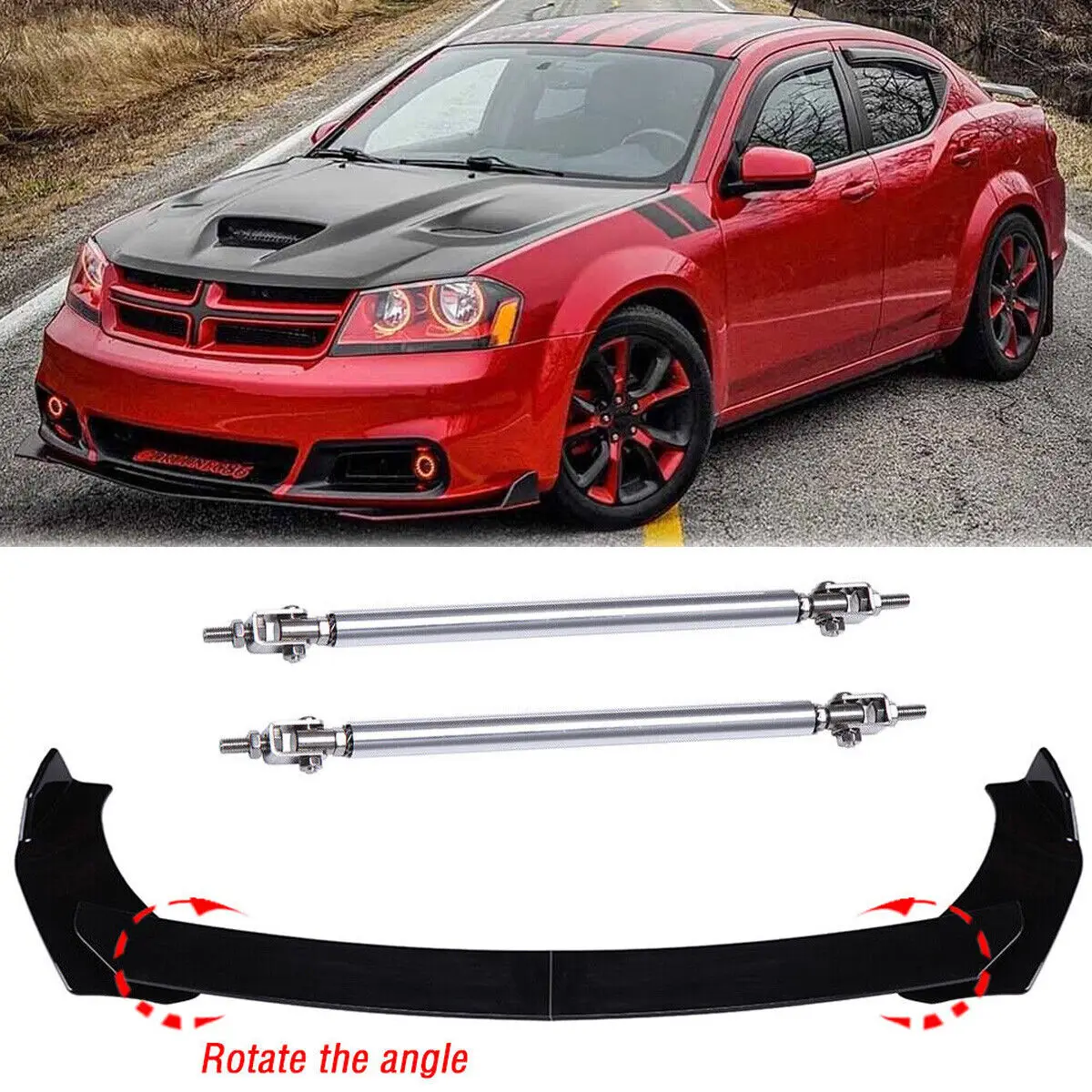 

Glossy Front Bumper Lip Spoiler Splitter Body Kit + Strut Rods For Dodge Avenger United States