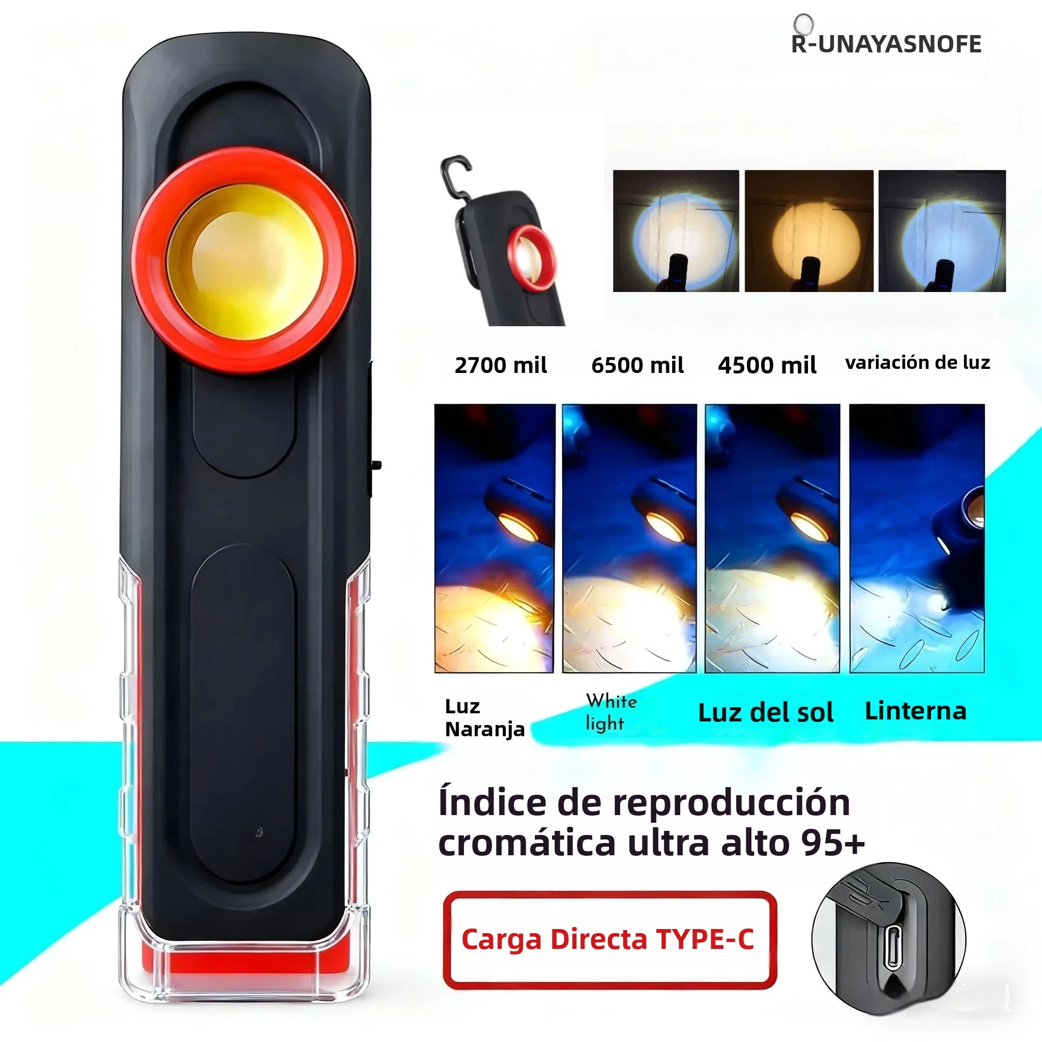 FUNAYA linterna portátil herramientas de detalles de coches lámpara de acabado de pintura de coche escaneo giratorio agarre magnético luces de trabajo de reparación de automóviles múltiples