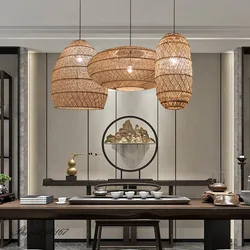 Handmade Vintage Rattan Lamp Suspension Dining Room Pendant Lights Retro Luminaire For Living Room Restaurant Cafe Hanging Ligh