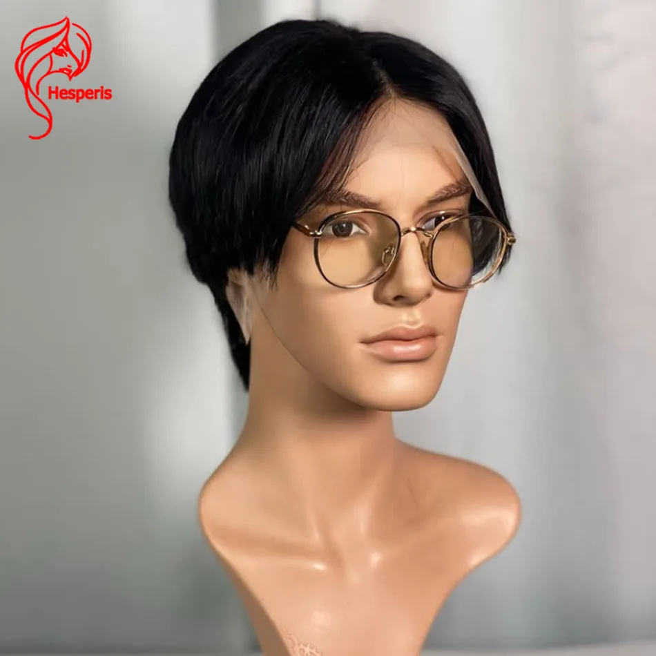 Hesperis Short Human Hair Wig For Men Brazilian Remy 13x6 Lace Front Man Wig Pre PluckedMiddle Part Short Male Wig