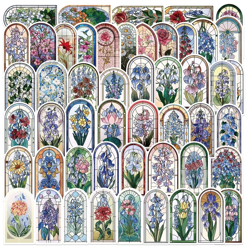 

10/30/50PCS Cartoon Colored Flower Glass PVC Sticker Aesthetic DIY Decoration Phone Laptop Luggage Skateboard Graffiti Decals