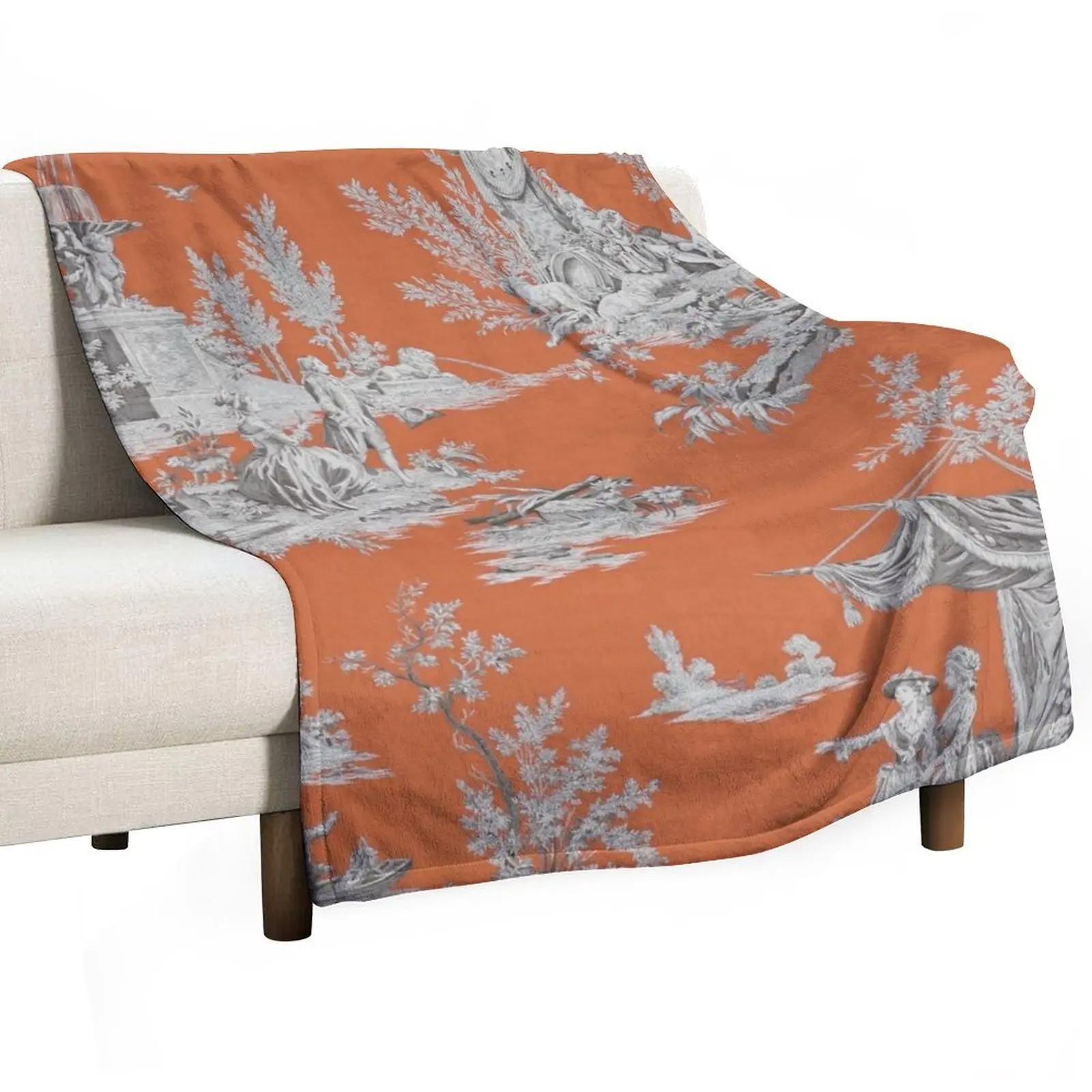 Orange Toile d Jouy Throw Blanket Thermals For Travel Tourist Blankets