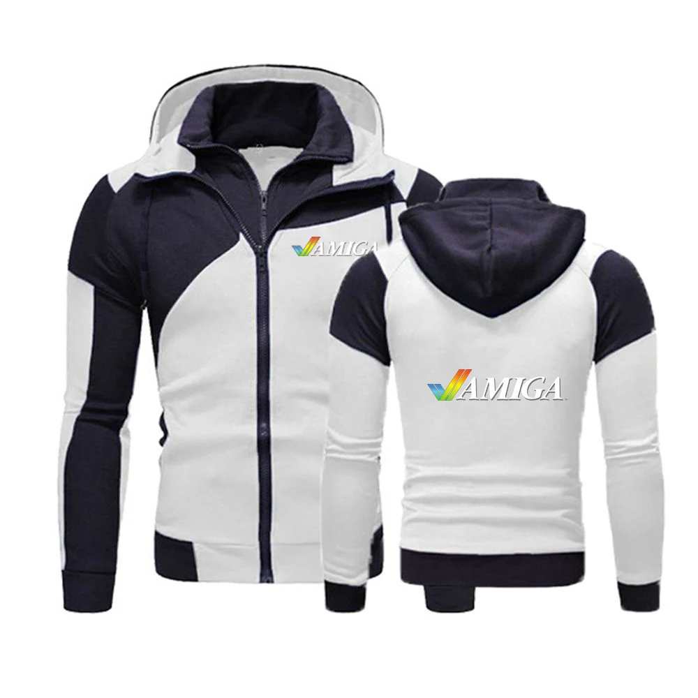 Commodore Amiga Printing 2025 New Men Spring And Autumn Leisure Hooded Color Matching Hoodie Zipper Pullover Tops
