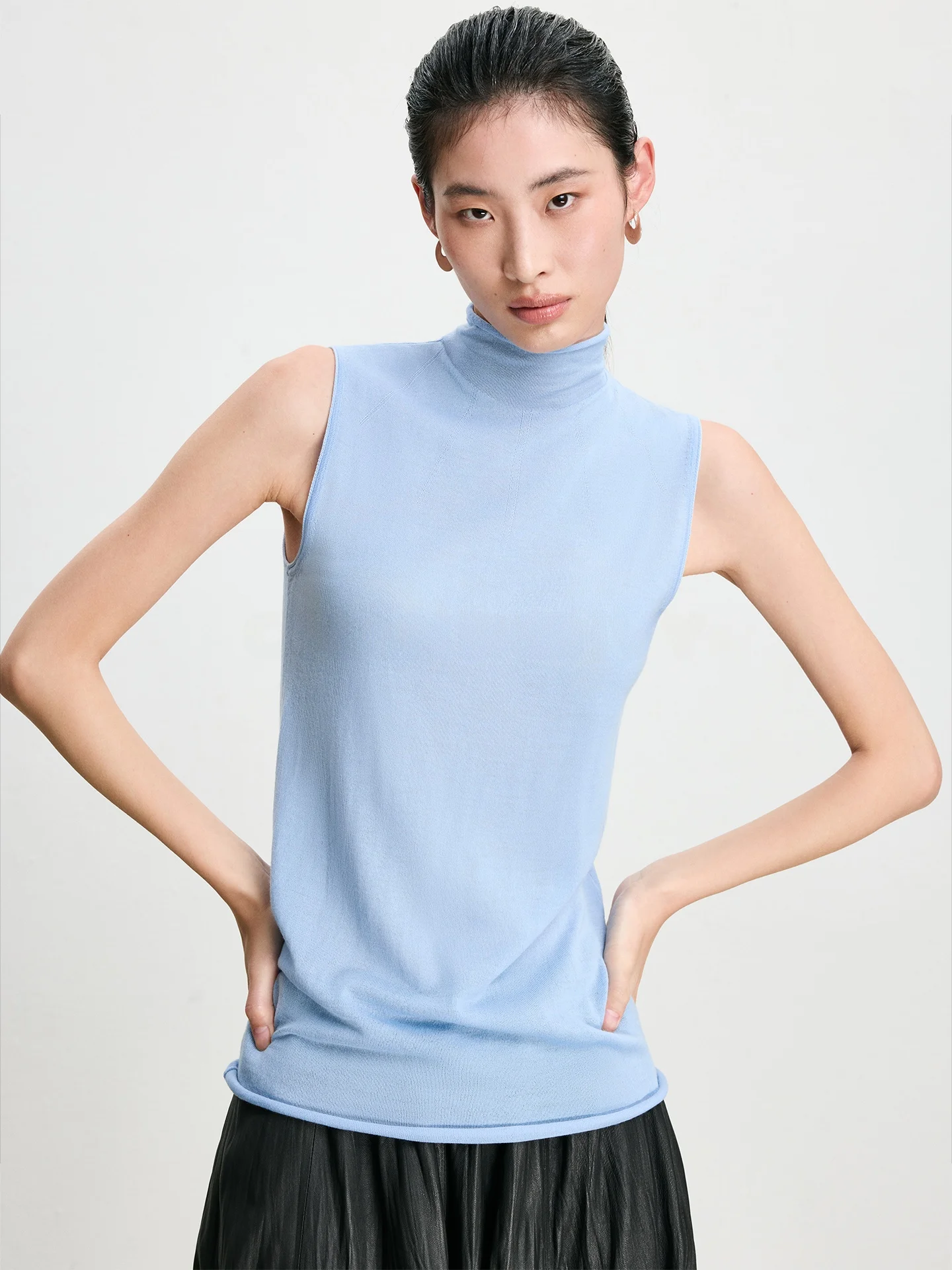 

Женский модный жилет CHANDOOIVY из тонкой шерсти Biella40S с 8 иглами, легкий, прозрачный, без застежек, с воротником, цвет жемчужно-синий