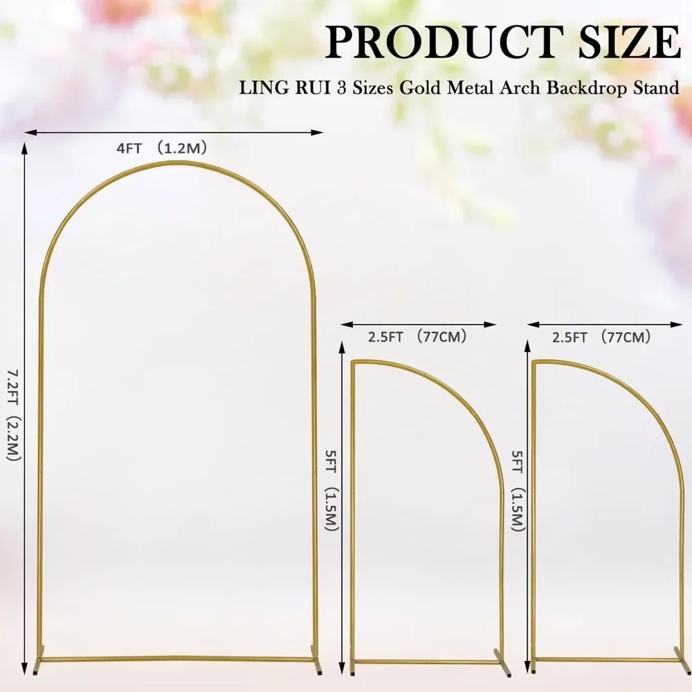 Wedding Arch Stand, Metal Archs Backdrop Stand Set of 3, Arched Backdrop Frame for Wedding Birthday Party