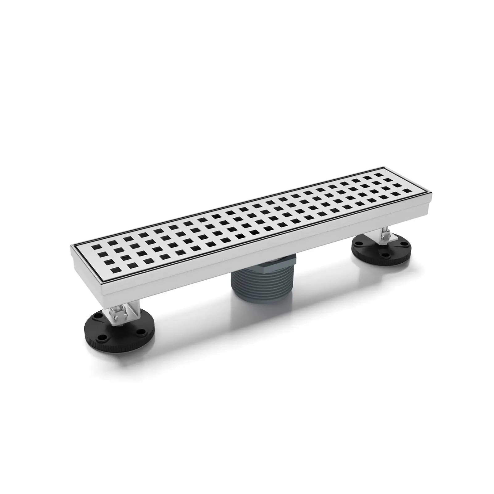 

24 Inch Linear Shower Drain With Removable Grate Stainless Steel Rectangle Floor Drain With Leveling Feet