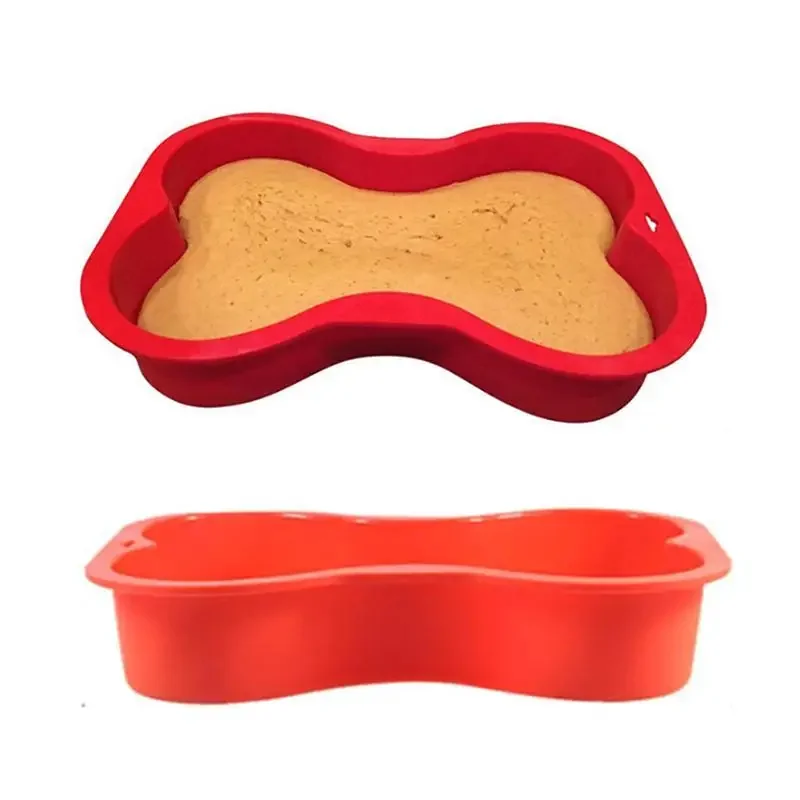 Non-stick Silicone Mold Bone Shape Cake Pan for Puppy  Birthday Red Color DIY Baking Tool 