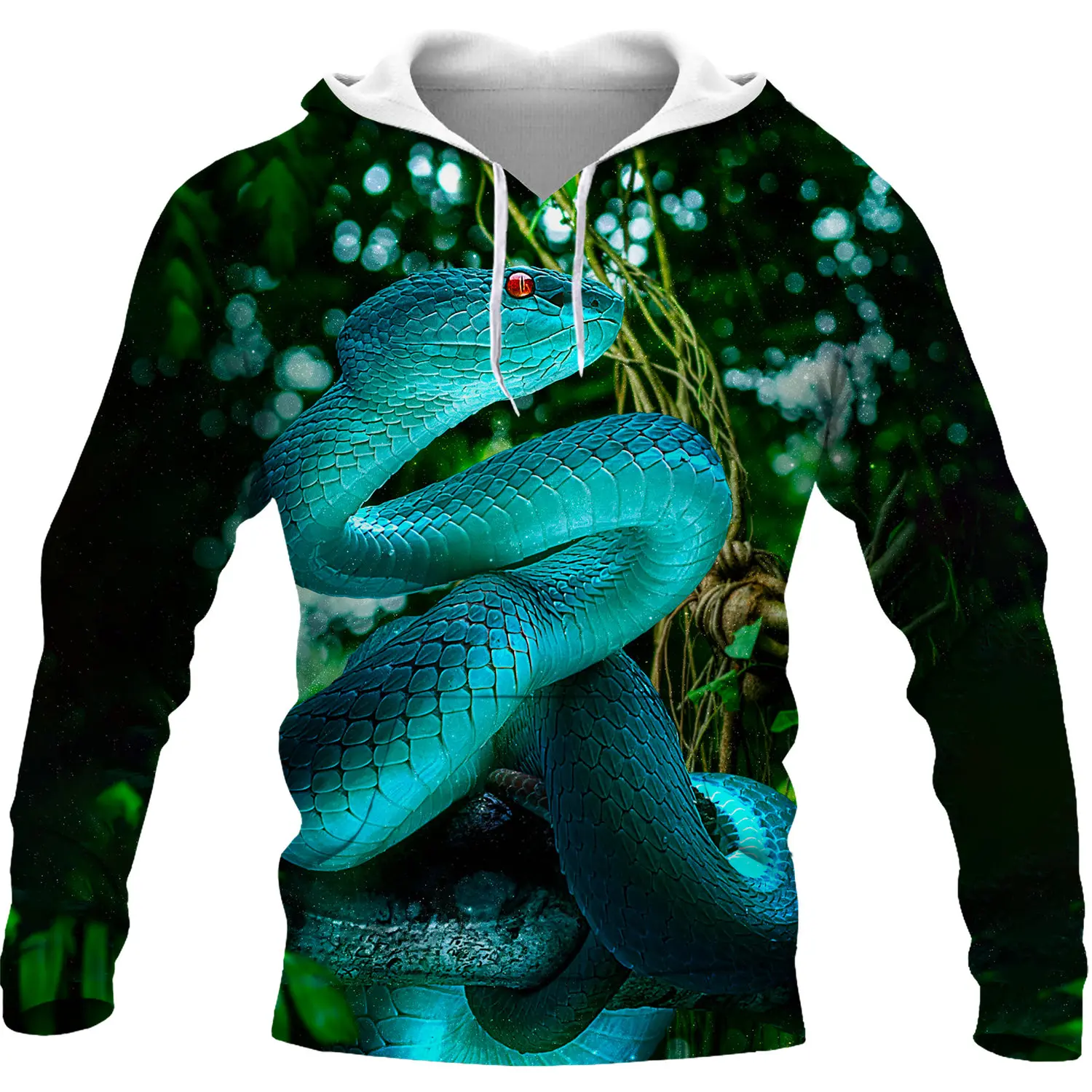 2022 Fashion Casual Blue Poisonous Snake Pattern Printed Hoodie Novelty 3D Animal Sweatshirt Harajuku Style Hoodies