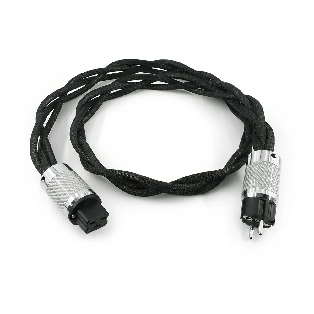 5N OCC silver-plated three braided HiFi audio power cable US/EU power plug 20A C19 plug tail audiophile power amplifier