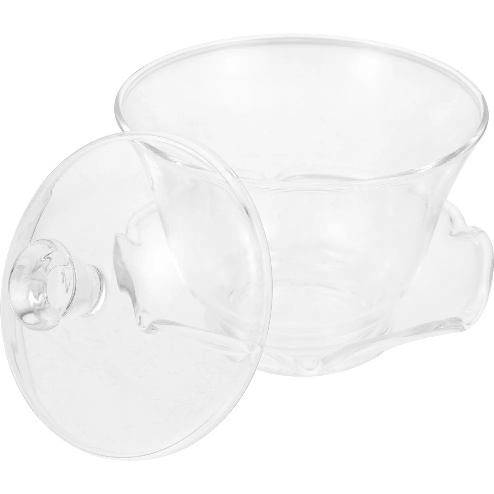 

1Set Transparent Chinese Tea Cup Set with Saucer Classic Style Clear Glass Teabowl for Daily Tea Drinking Decorative Gift