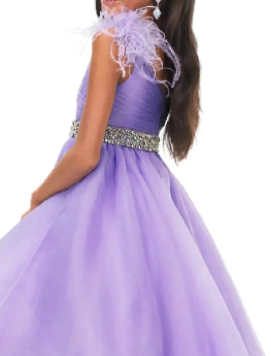 Robe de Bal de Princesse pour Bol de 3 à 16 Ans, Tenue de Première Communion, Balayage/Traîne en Brosse, Plumes/Fourrure à Plusieurs Niveaux