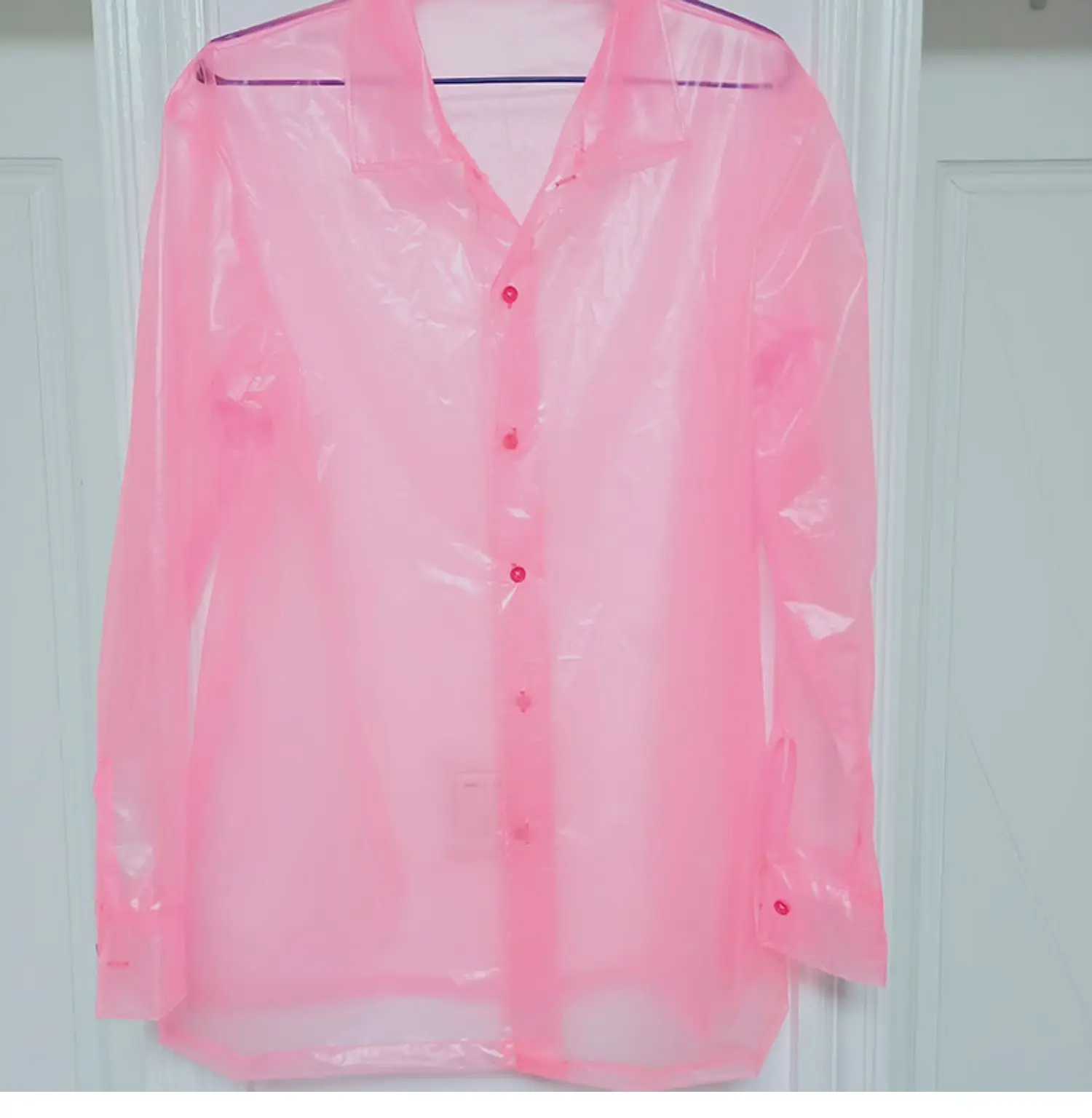 Handmake Man's Pink PVC Sheer Sexy Chic Shirts Live Show Dance DJ Club FKK Party Custom size accept