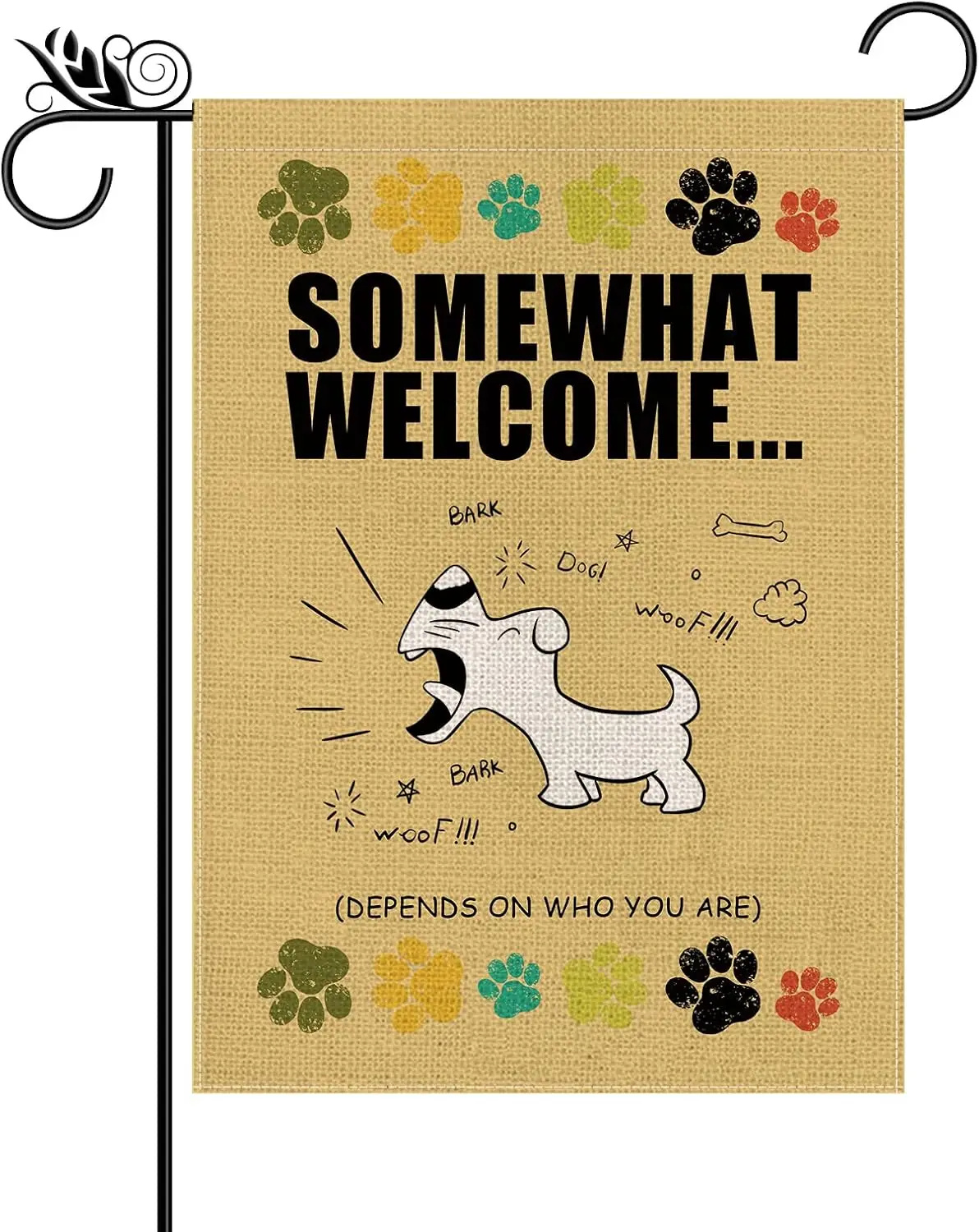 Funny Dog Garden Flag Somewhat Welcome Vertical Double Sided Farmhouse Outdoor Yard Decoration 12.5 x 18 Inch