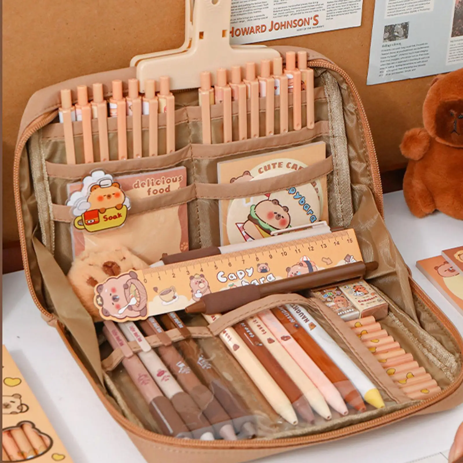 Capybara Pencil Case Students Capybara Pencil Case With Compartments Canvas Compartments Pen Pouch With Highlighter Keychain Gel