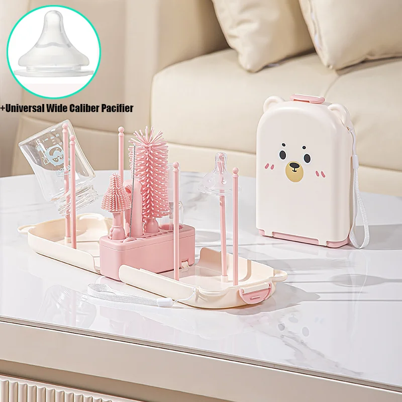 Portable Bottle Brush Set 7 in 1 Bottle Cleaner Kit With Bottle Nipple Straw Brush Drying Rack Travel Baby Bottle Cleaning Kit