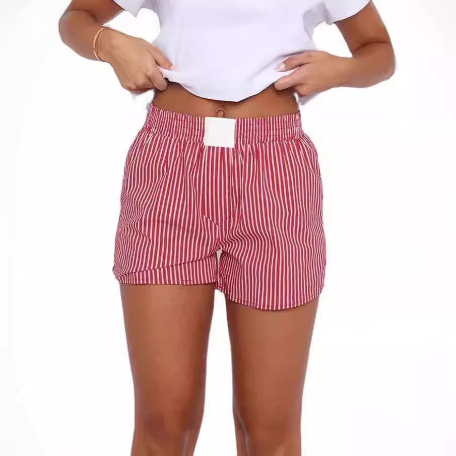 

Vintage Stripes For Women Straight Leg Shorts With Elastic Waist And Buttons Street Underwear Elegant And Sweet And Sweet Shorts