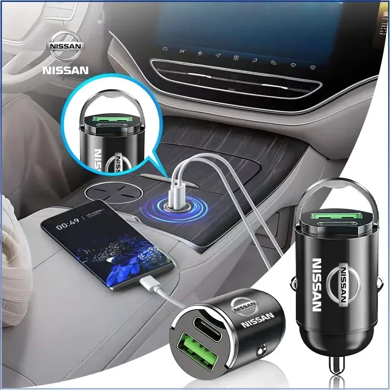 Car Charger USB Type-C Fast Charging Power Adapter for Nismo Nissan Emblem R34 GTR Tiida Sylphy Teana X-trail 1 Qashqa Hub Caps
