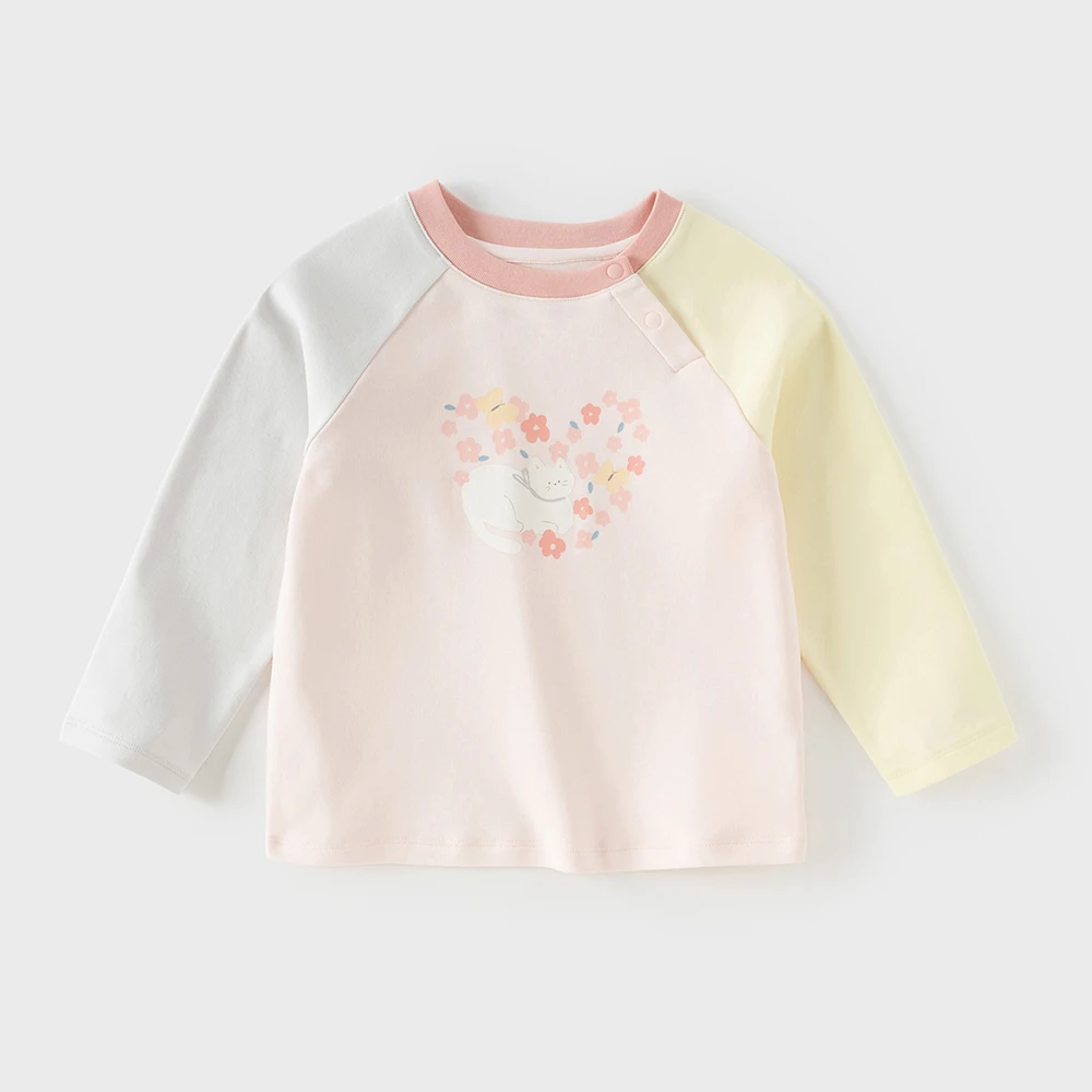 Dave Bella Children Long Sleeve Printed T-shirts Girls Sweet Spring Autumn Pullover Tops Baby Cotton Bottoming Clothes DB1261047