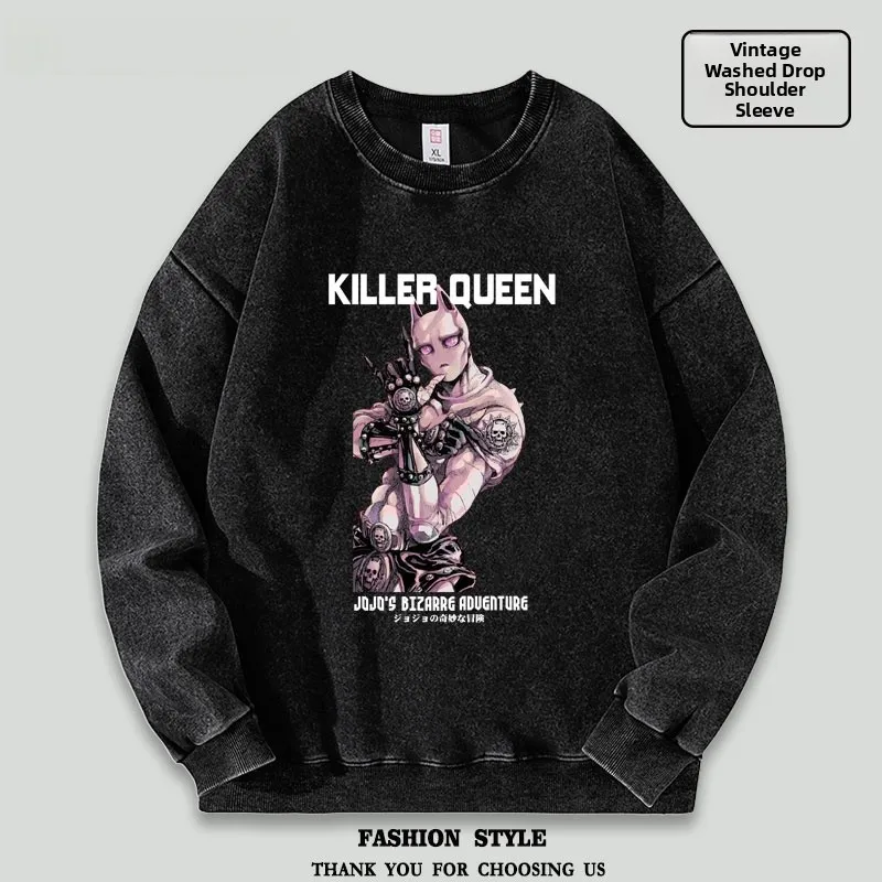 

Мужской свитшот JOJO's Adventure Thin Waed Shoulder в стиле ретро с длинными рукавами, круглым вырезом и мультяшным принтом, повседневная уличная одежда