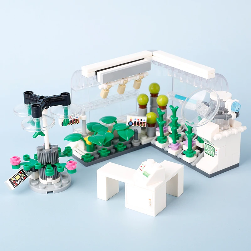 MOC Plants Accessories Bricks Tree Sets Street View Plant Laboratory Bar Counter oven Blocks Assemble Parts Toys