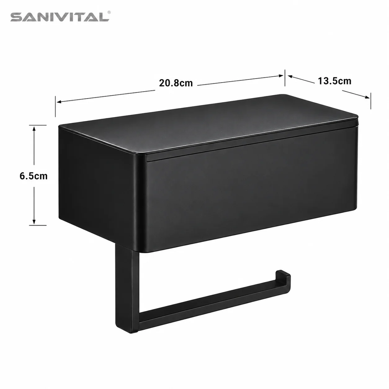 SANIVITAL Drill Mount Toilet Paper Holder Matte Black Wall Mounted Tissue Roll Holder with Storage Shelf for Bathroom view 4