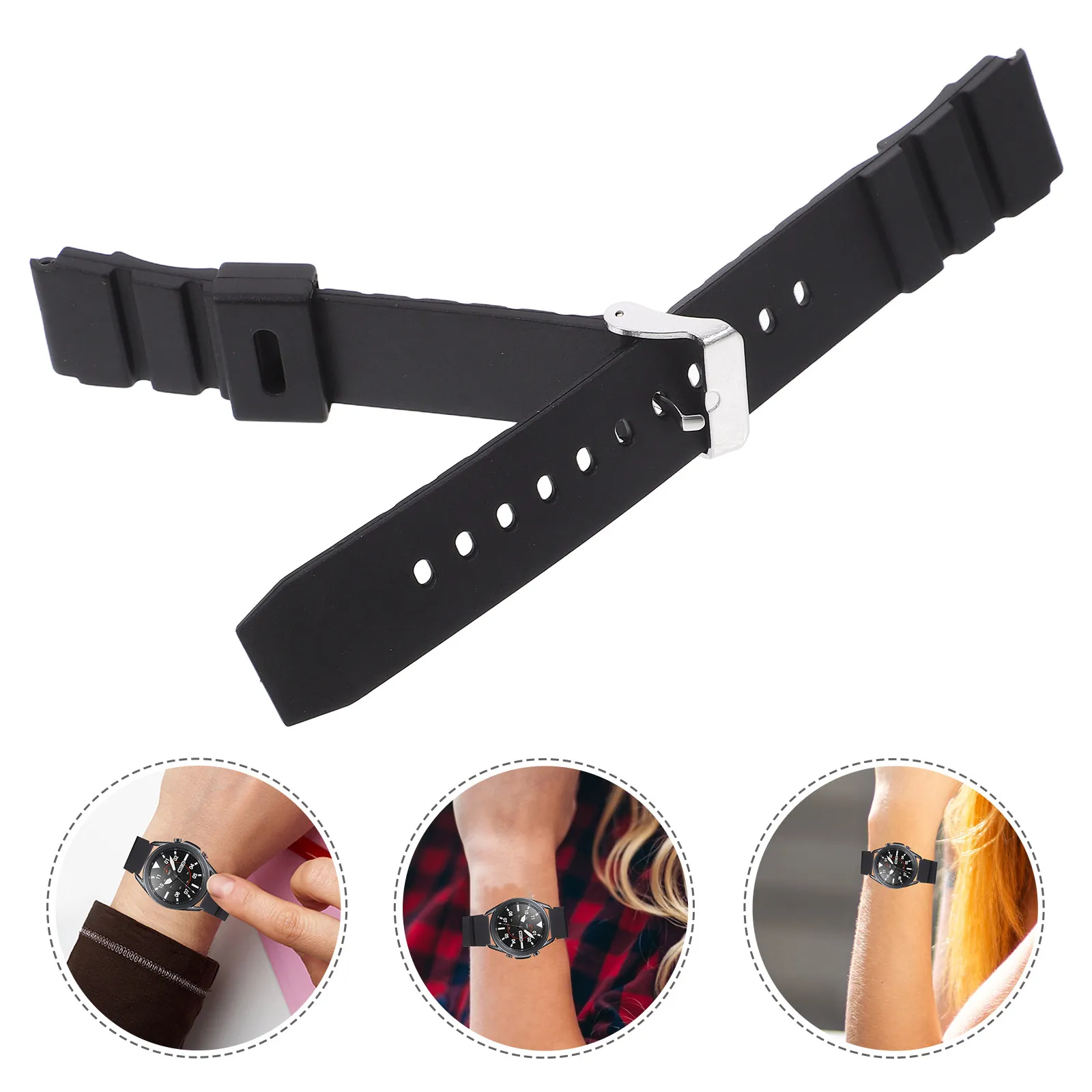 Waterproof Silicone Watch Band 18Mm Heavy Duty Smooth Edges No Scratch Stainless Steel Buckle Fitness Swim Dive Watch Strap